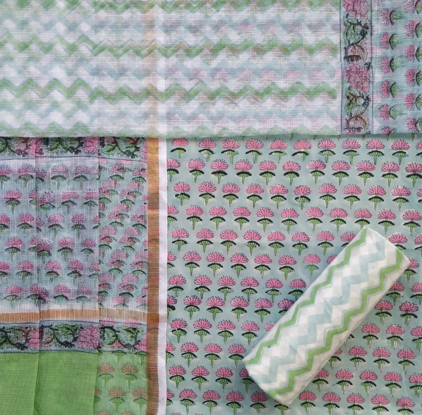 Shop kota doria dupatta cotton suit sets online (3CKD682)