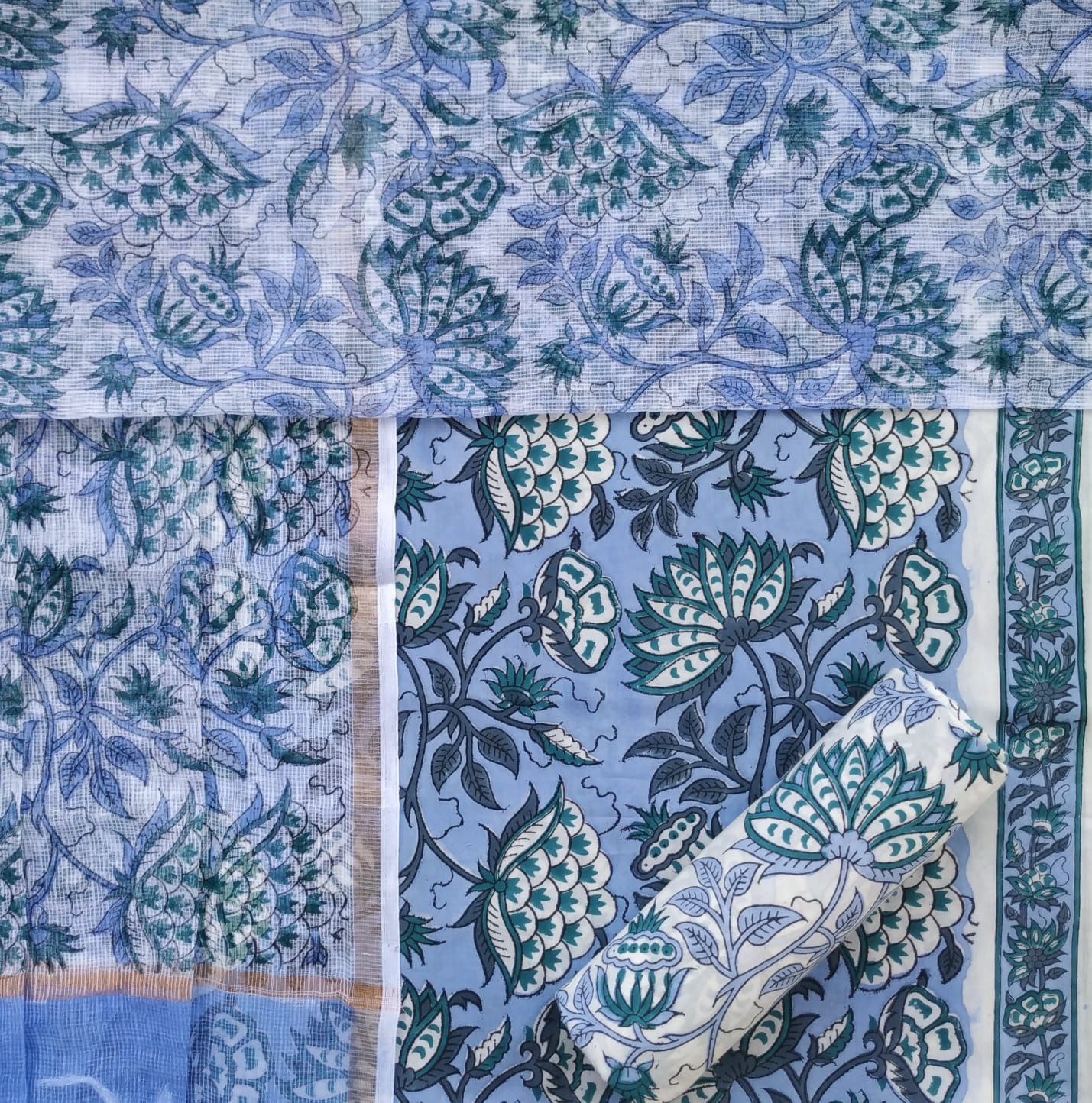 Shop unstitched cotton suit set with kota dupatta online (3CKD687)