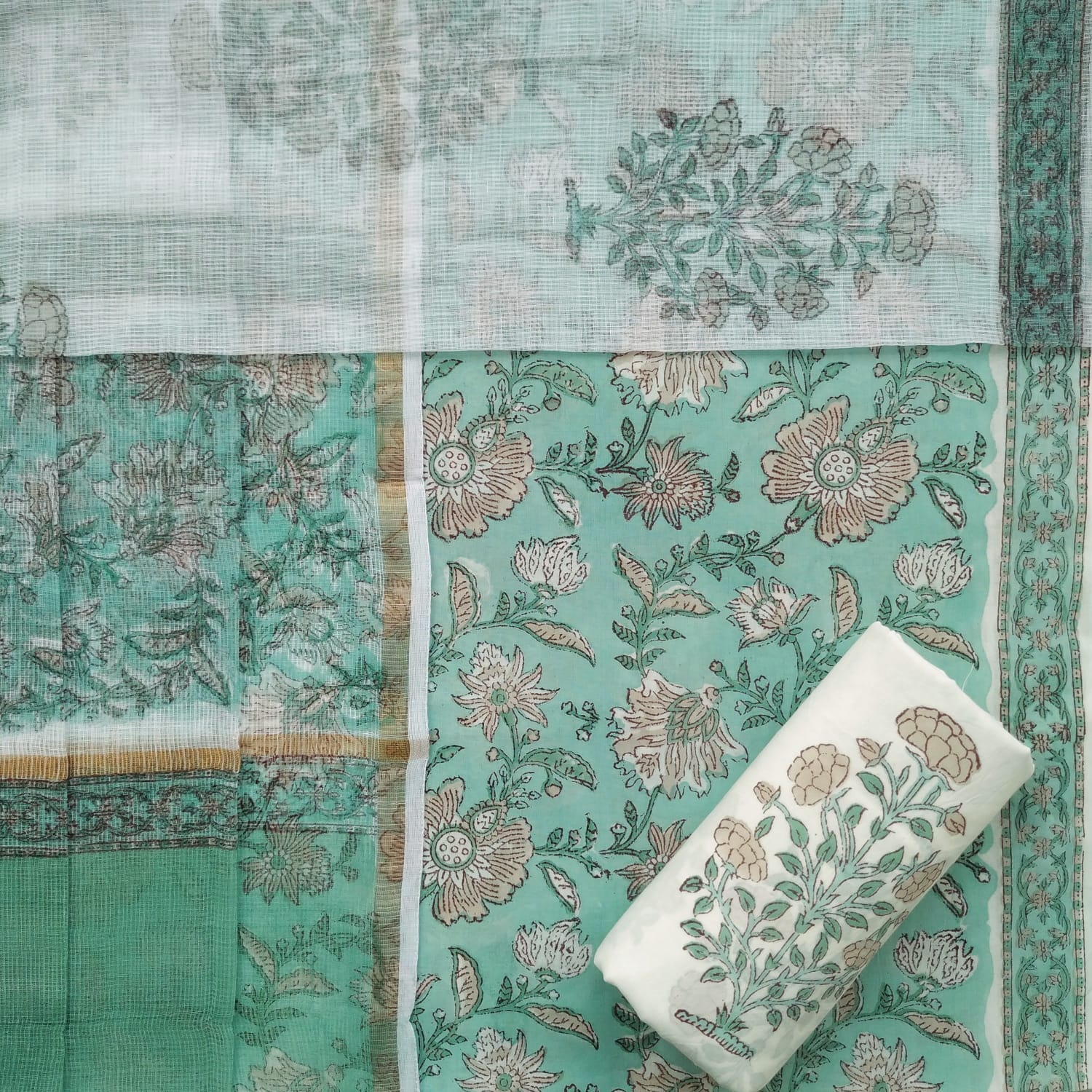 Shop block print cotton suit sets with kota dupatta online (3CKD698)
