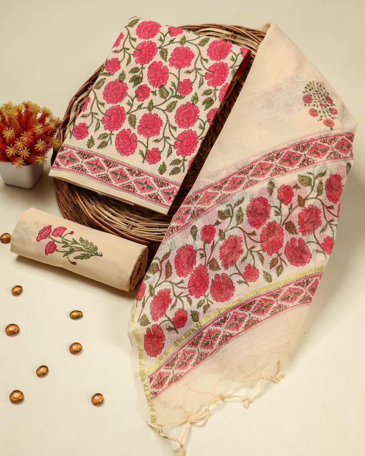 Shop unstitched cotton suits with kota dupatta (3CKD702)