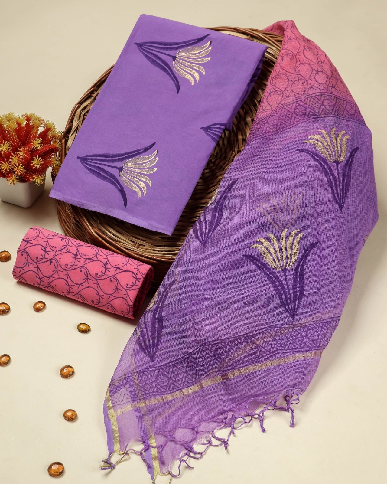 Shop unstitched block print cotton suits online shopping (3CKD703)