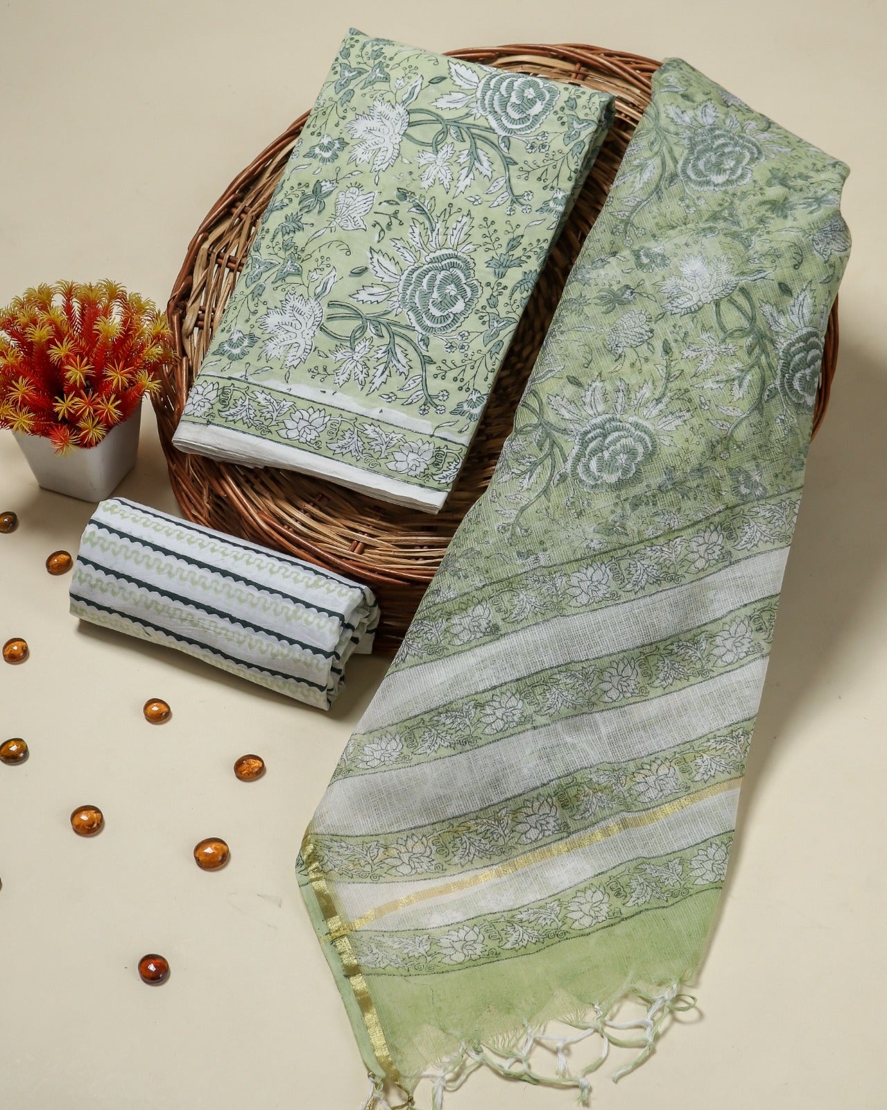 Shop block printed cotton suit sets with kota dupatta (3CKD711)