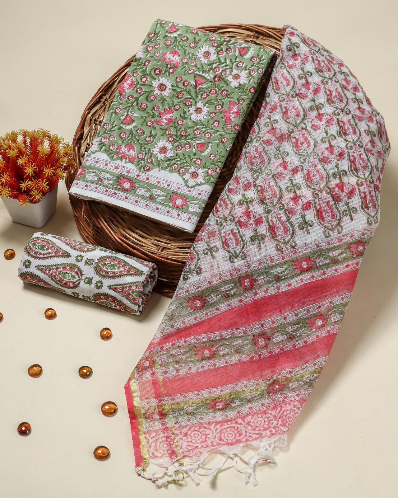 Shop unstitched cotton suit sets with kota doria dupatta (3CKD712)