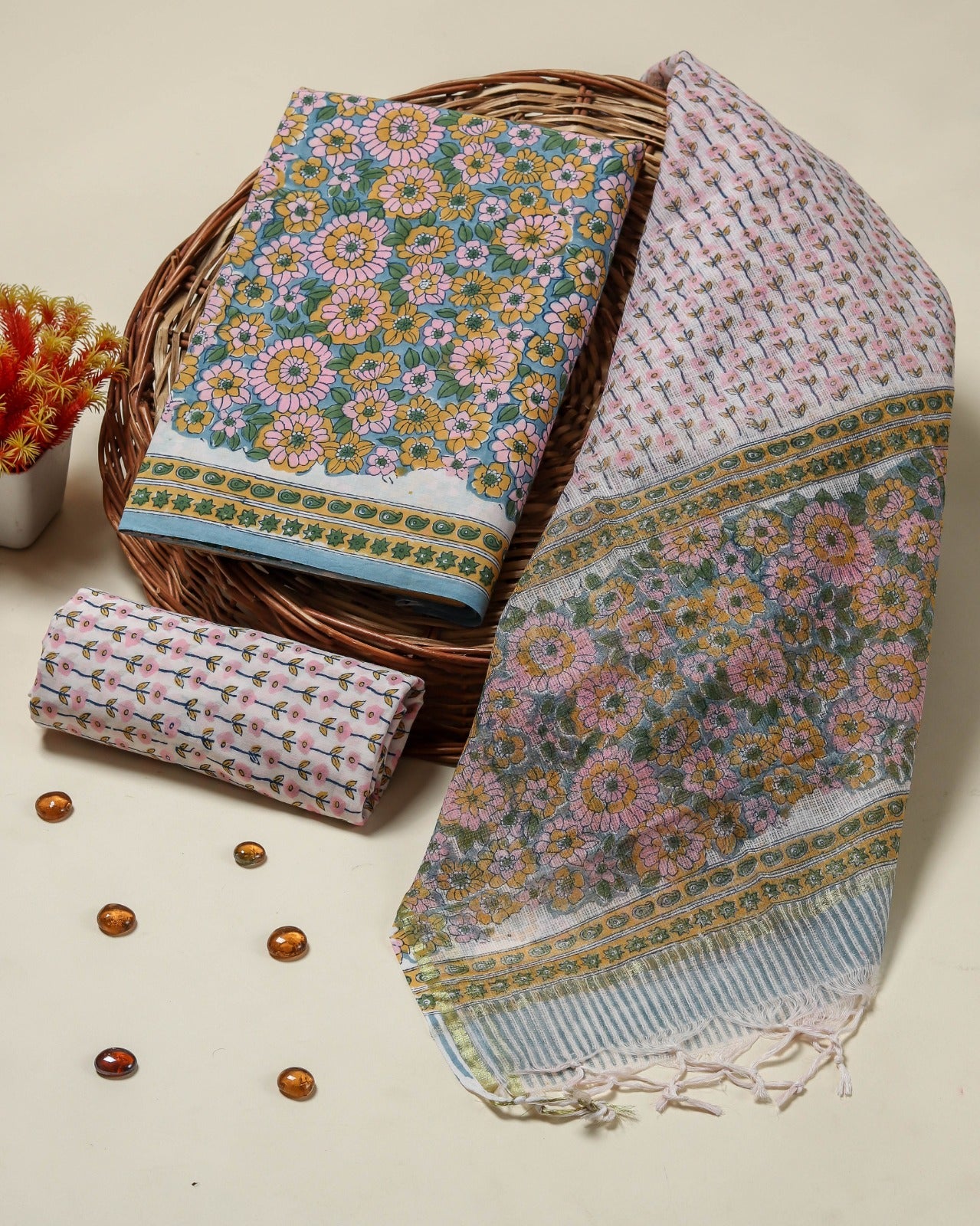 Shop kota doria dupatta cotton suits online (3CKD721)