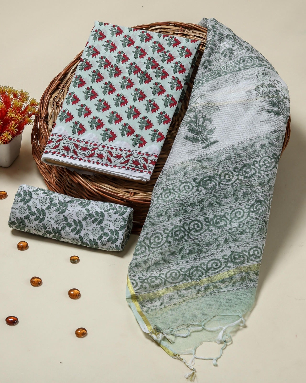 Shop pastel green cotton suit sets with kota dupatta (3CKD724)