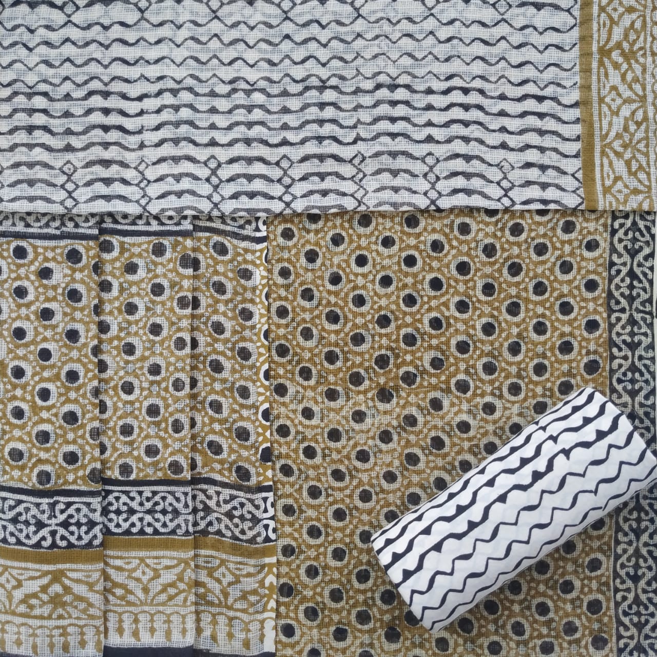 Shop Unstitched Bagru Print Premium Kota Doria Suits online (3KD08)