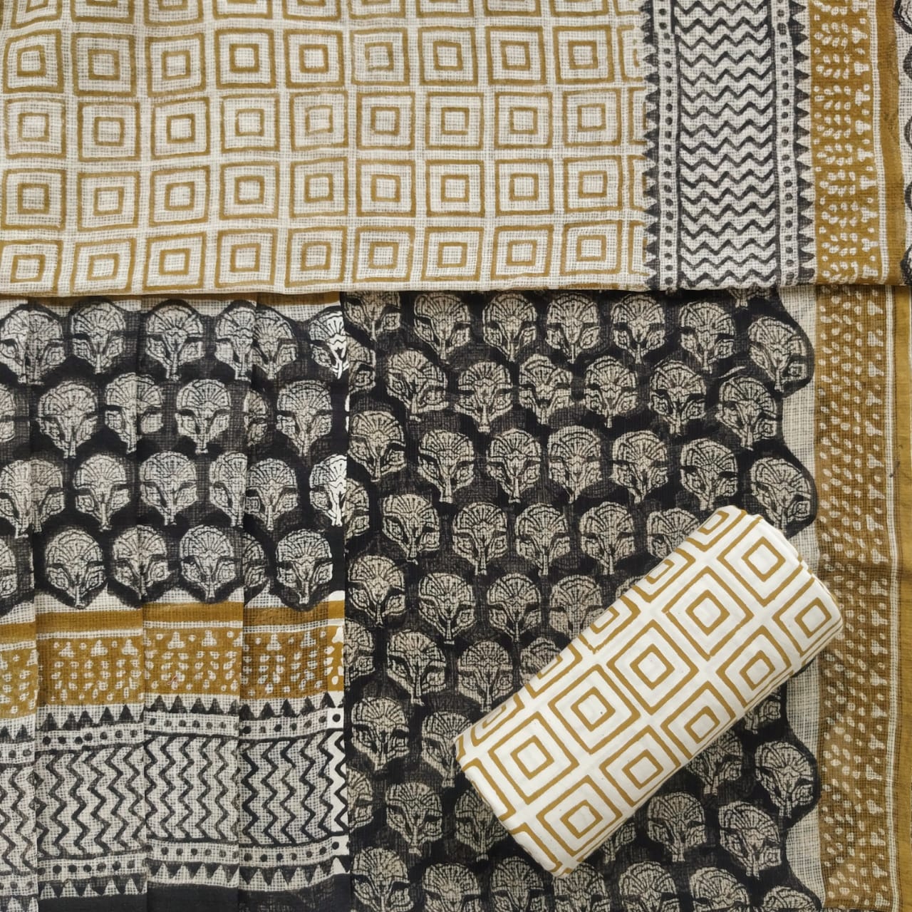 Shop Unstitched Bagru Print Premium Kota Doria Suits (3KD13)