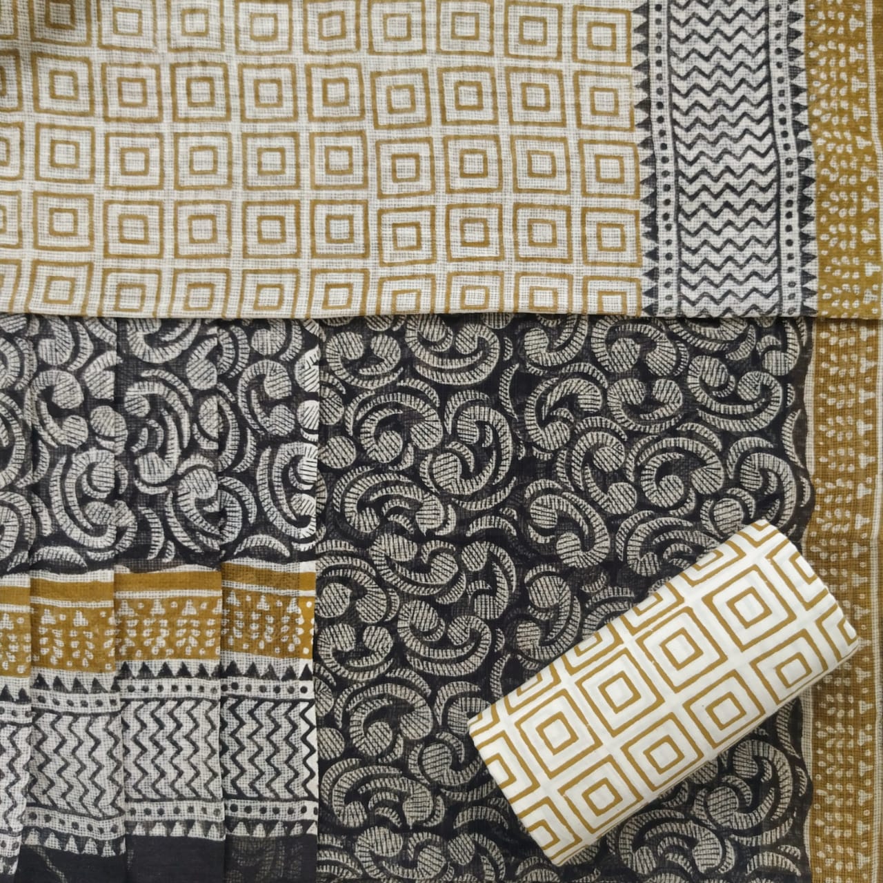 Shop Unstitched Bagru Print Premium Kota Doria Suits online (3KD14)