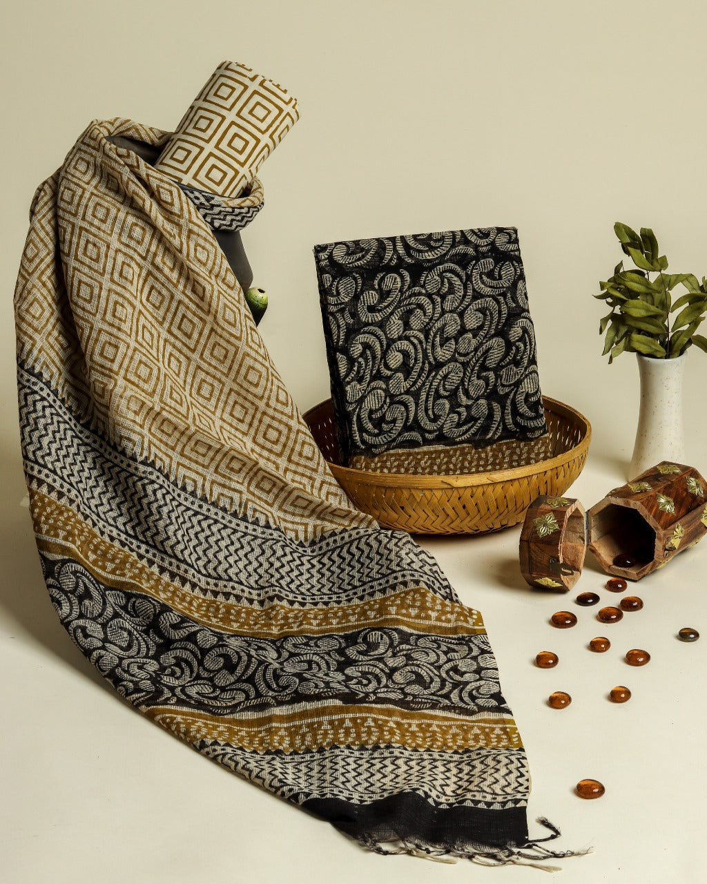 Shop Unstitched Bagru Print Premium Kota Doria Suits online (3KD14)