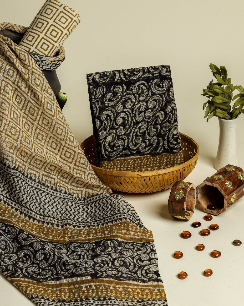 Shop Unstitched Bagru Print Premium Kota Doria Suits online (3KD14)