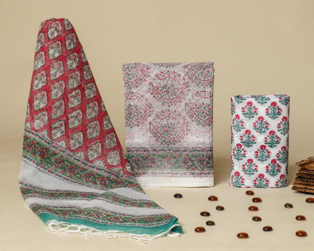 Shop unstitched hand block print kota doria suit sets in jaipur (3KD29)