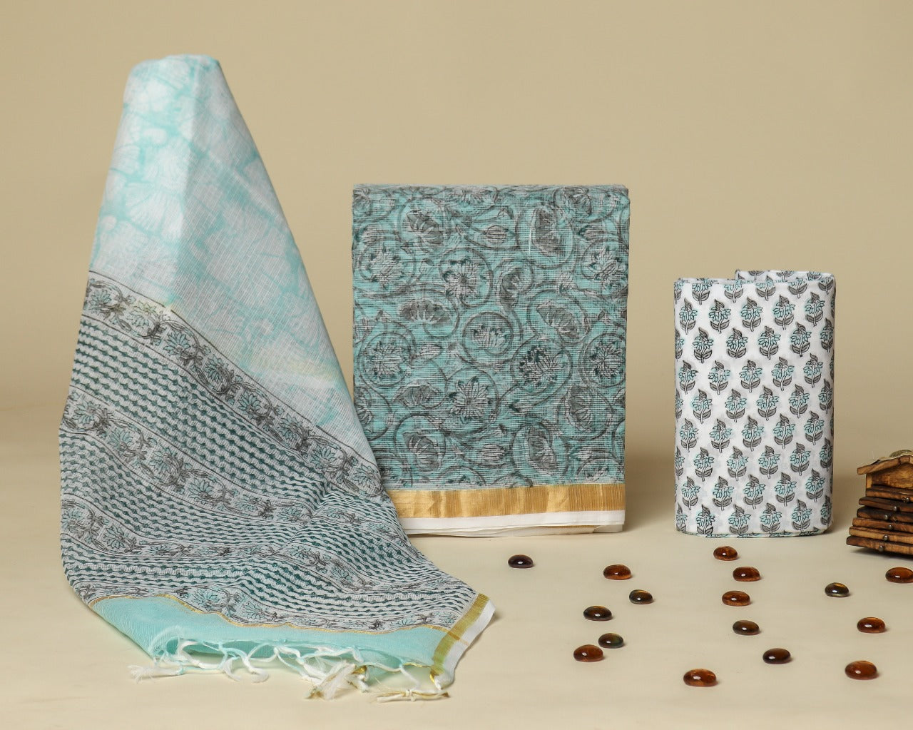 Shop hand block print kota doria suit sets (3KD32)