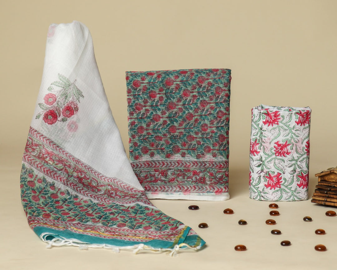 Shop unstitched block print kota doria suit sets in jaipur (3KD33)
