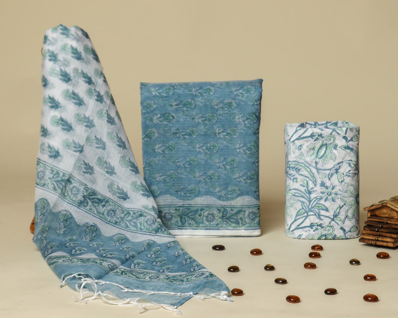 Shop hand block print kota doria suit sets (3KD34)