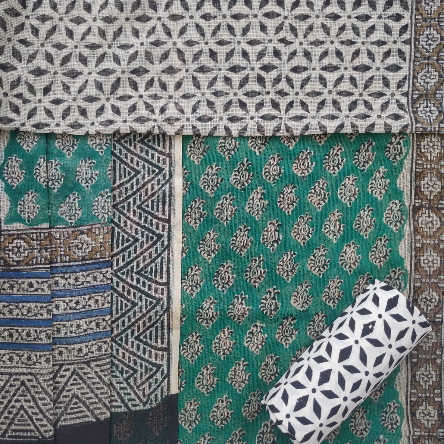 Shop hand block print kota doria suit sets (3KD35)