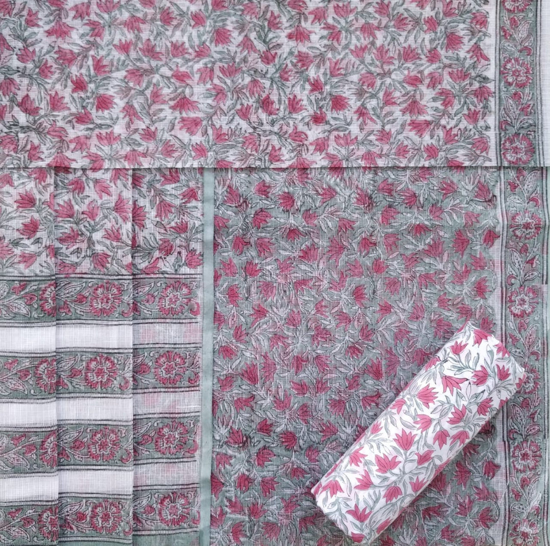 Shop hand block print kota doria suit sets online (3KD48)