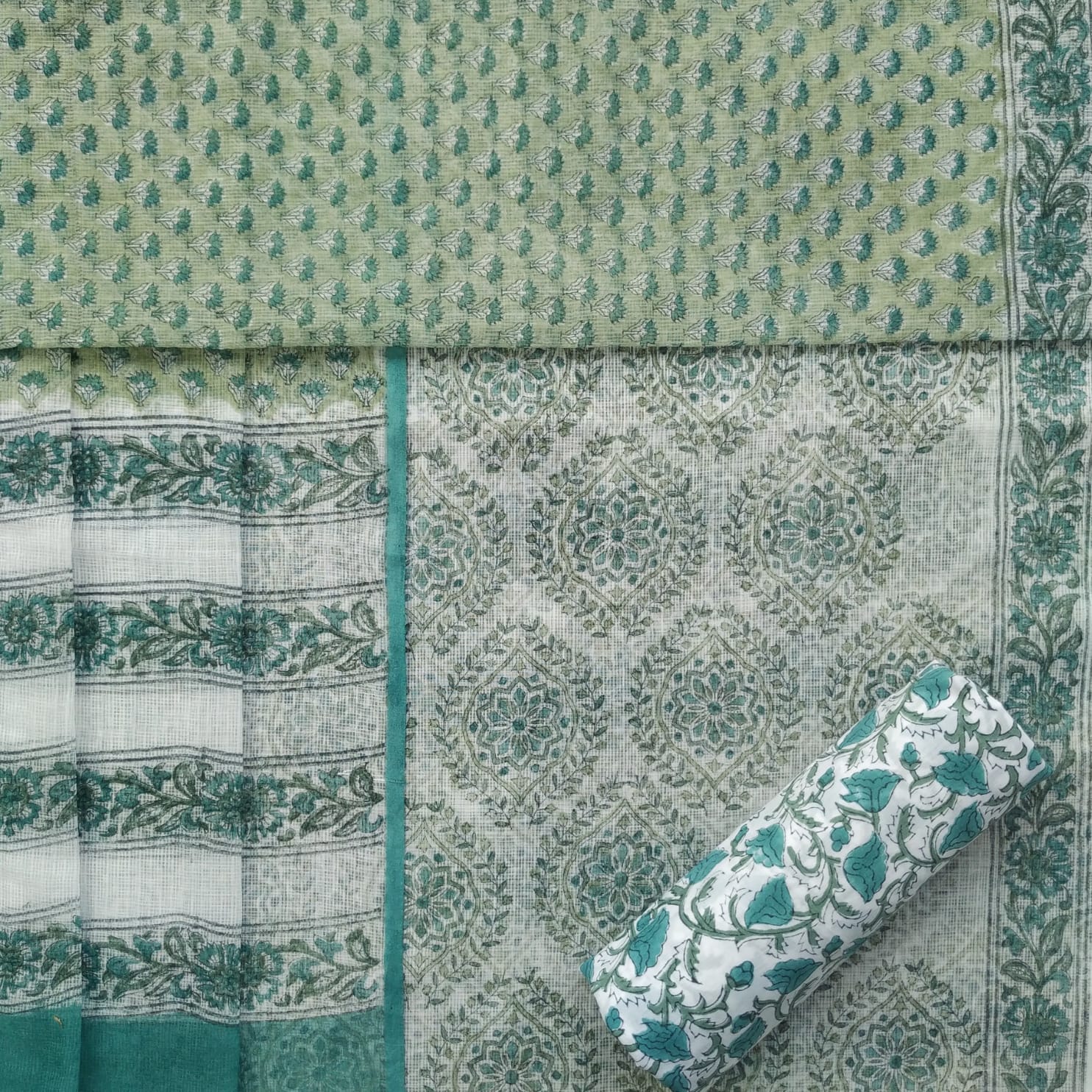 Shop unstitched hand block print kota doria suit sets online (3KD49)