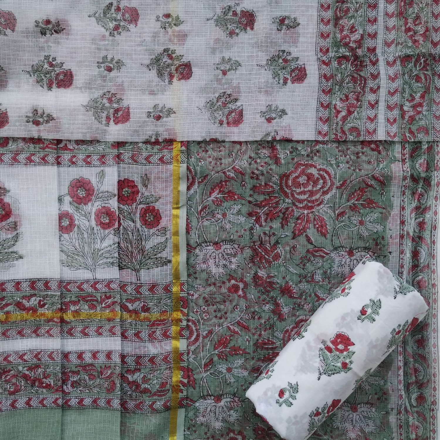 Shop hand block print kota doria suit sets online (3KD63)