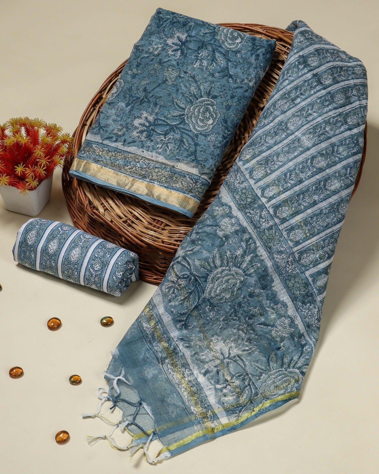 Shop hand block print kota doria suits online (3KD65)