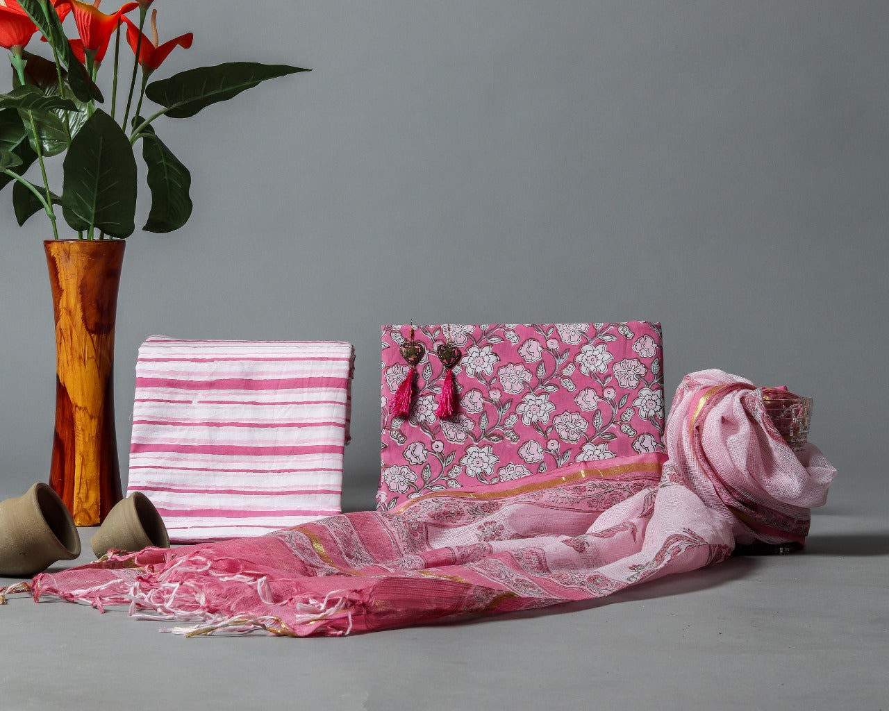 Floral Jaal Print Pure Cotton Suit Material with Kota Doria Dupatta (3CKD218)