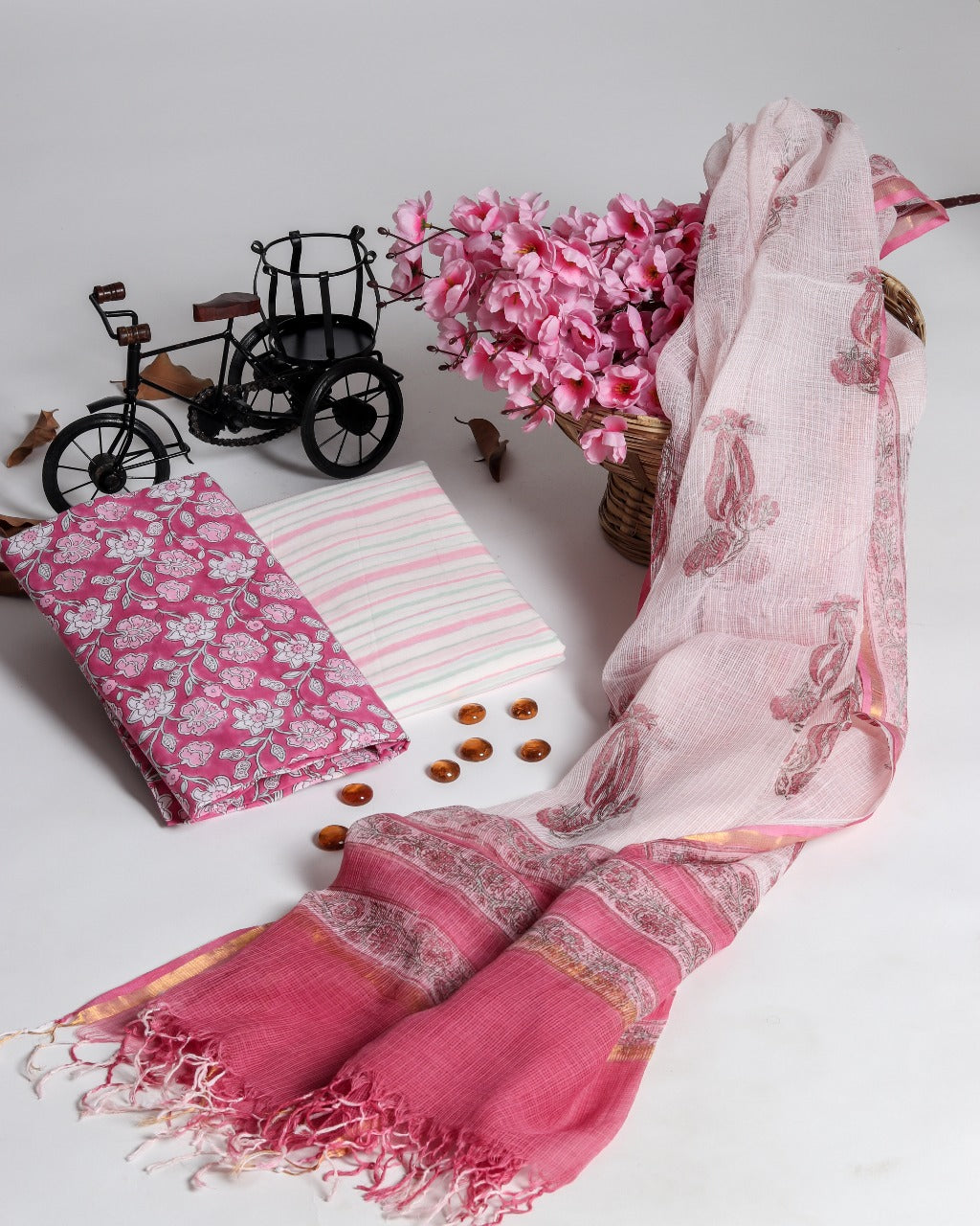 Floral Jaal Print Pure Cotton Suit Material with Kota Doria Dupatta (3CKD218)