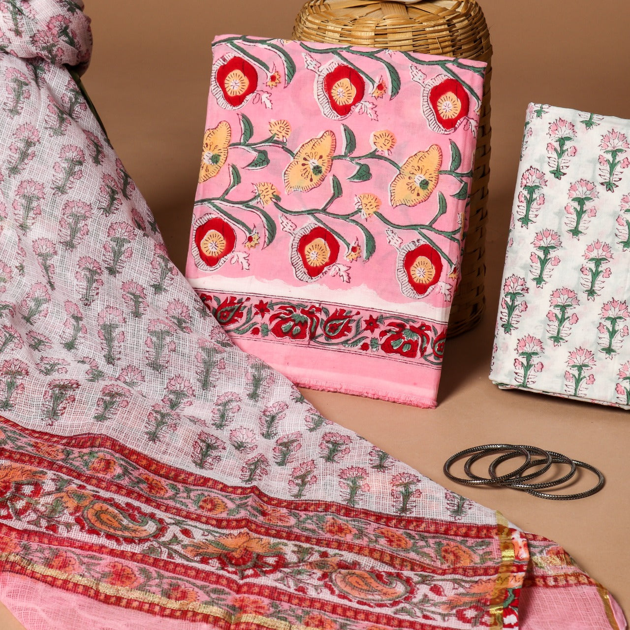 shop cotton suit material with kota doria dupatta (3CKD488)