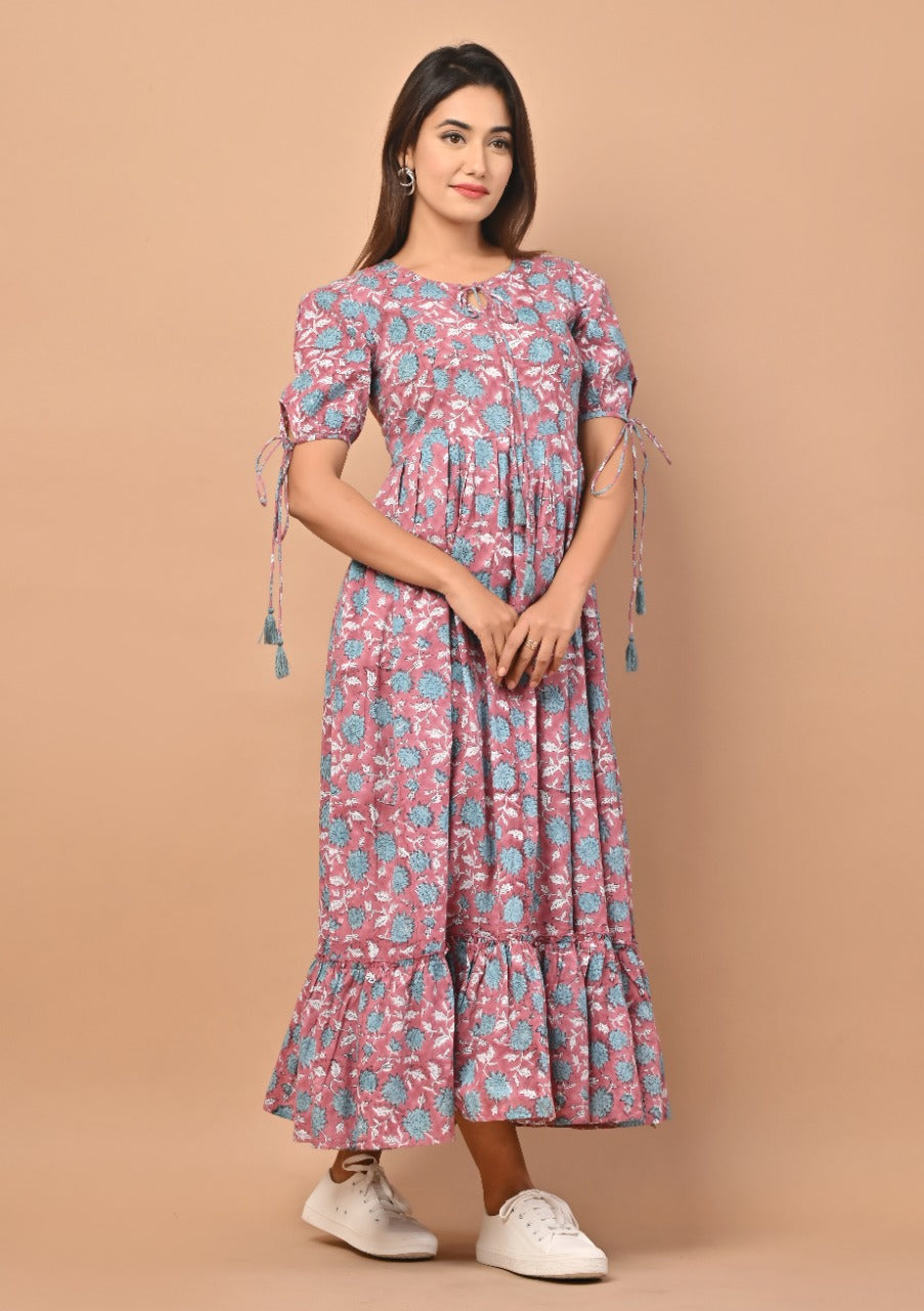 Shop block printed cotton dresses online shopping (CRD02)
