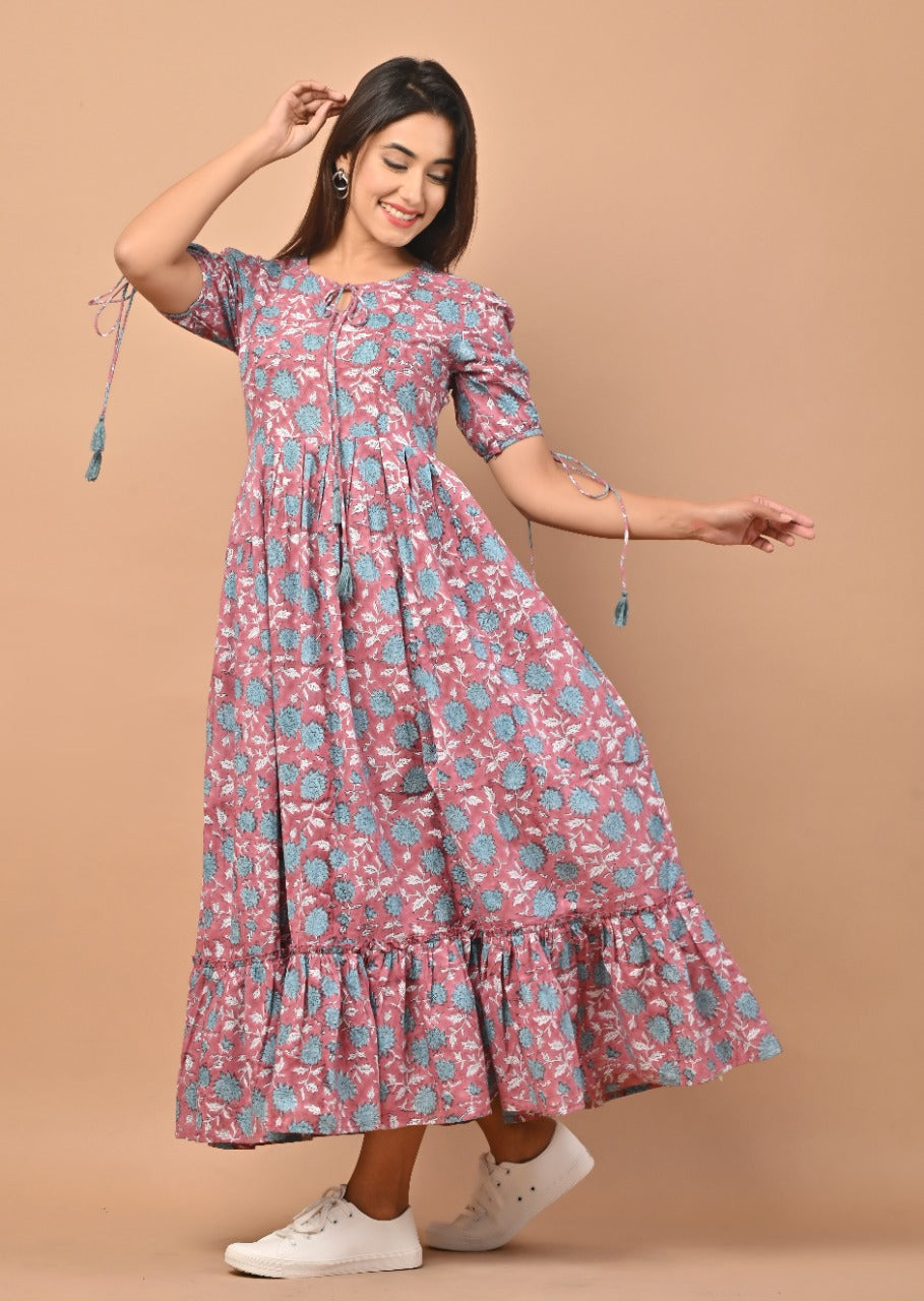 Shop block printed cotton dresses online shopping (CDR02)