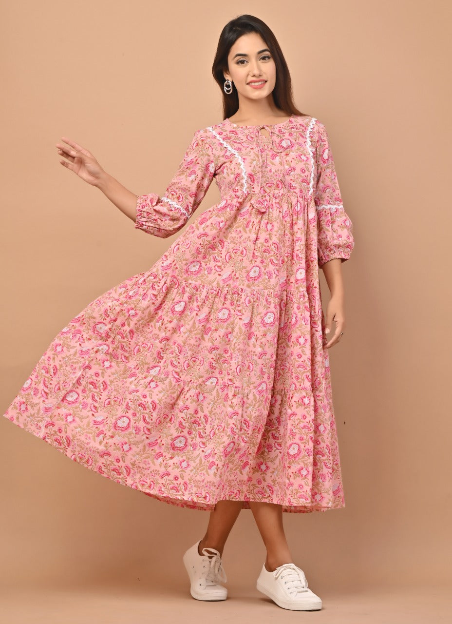 Shop hand block printed flare cotton dresses (CRD04)