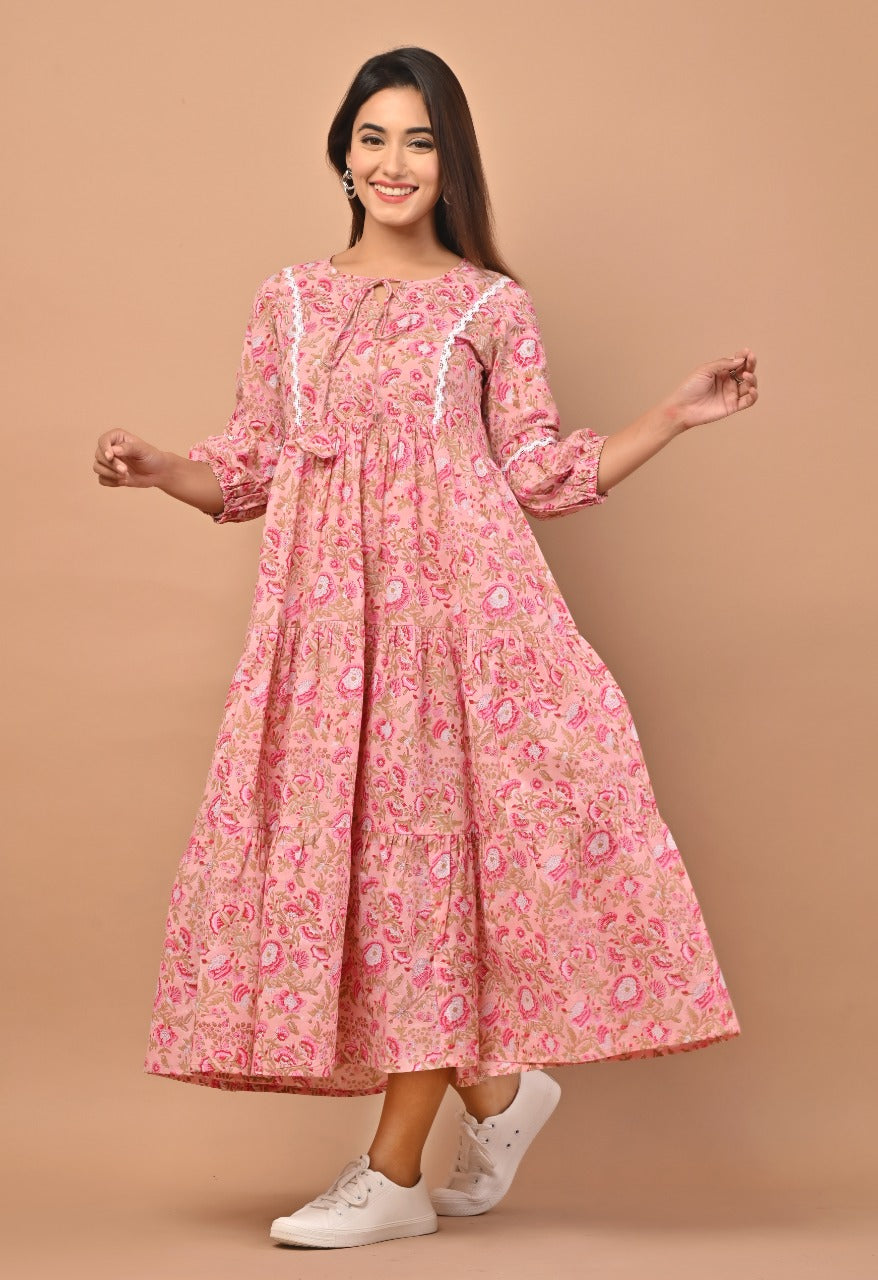 Shop hand block printed flare cotton dresses (CRD04)