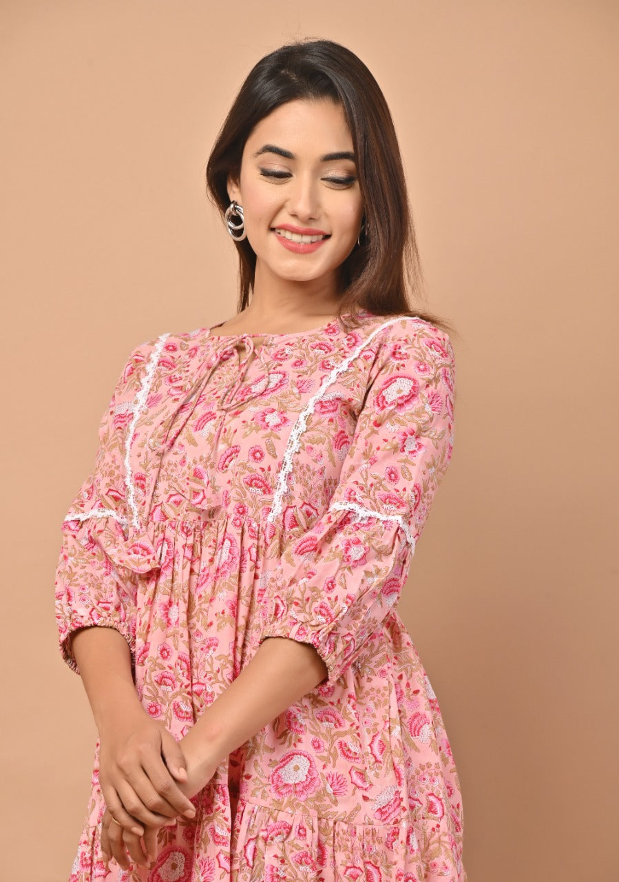 Shop hand block printed flare cotton dresses (CRD04)