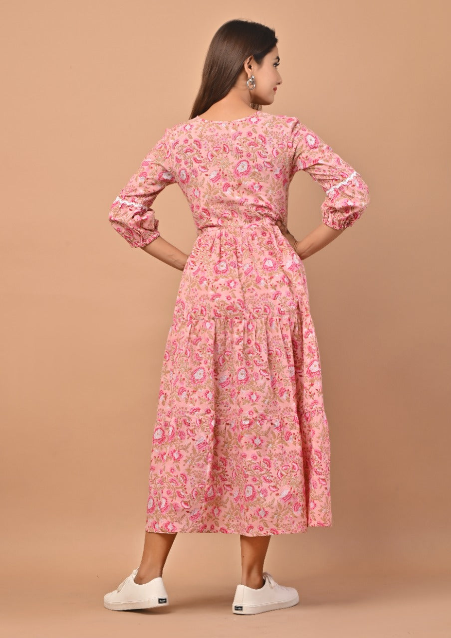 Shop hand block printed flare cotton dresses (CRD04)