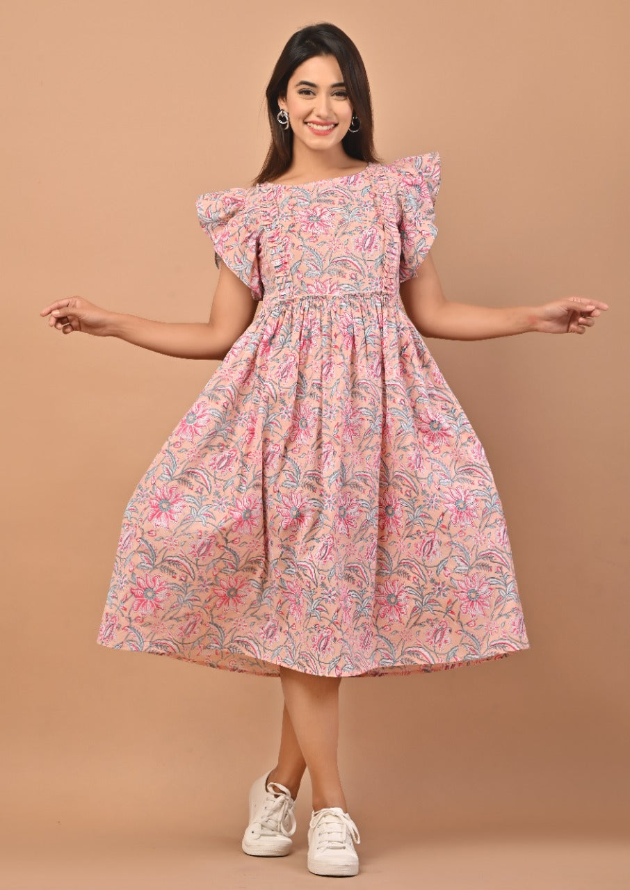 Shop hand block print cotton dresses in jaipur
