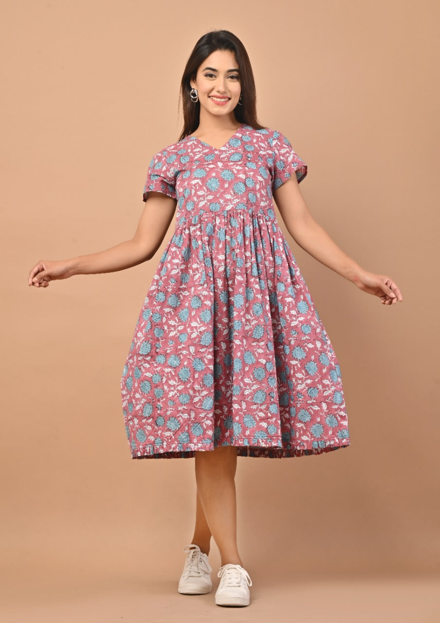 Shop traditional hand block print cotton dress in jaipur (CRD09)