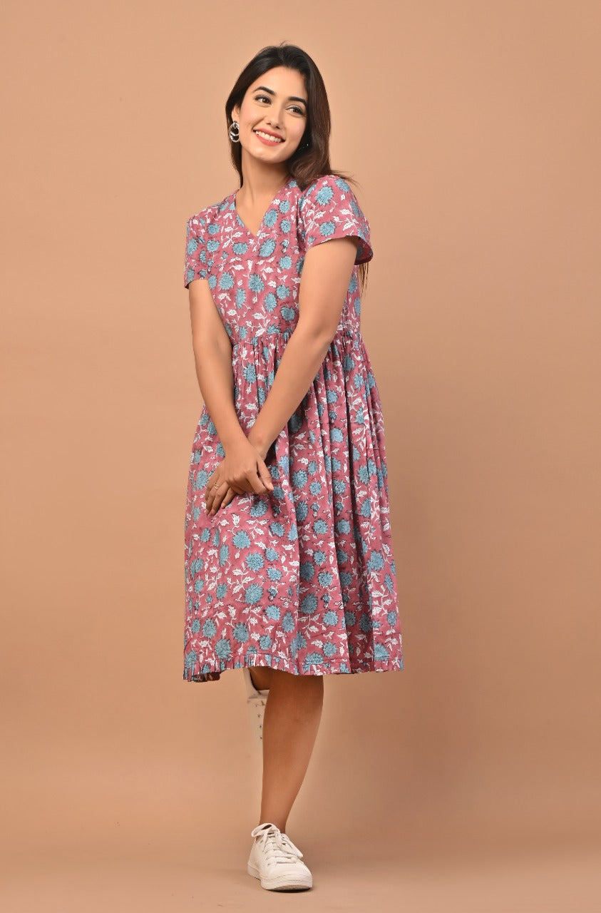 Shop traditional hand block print cotton dress in jaipur (CRD09)