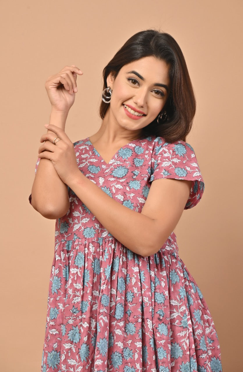 Shop traditional hand block print cotton dress in jaipur (CRD09)