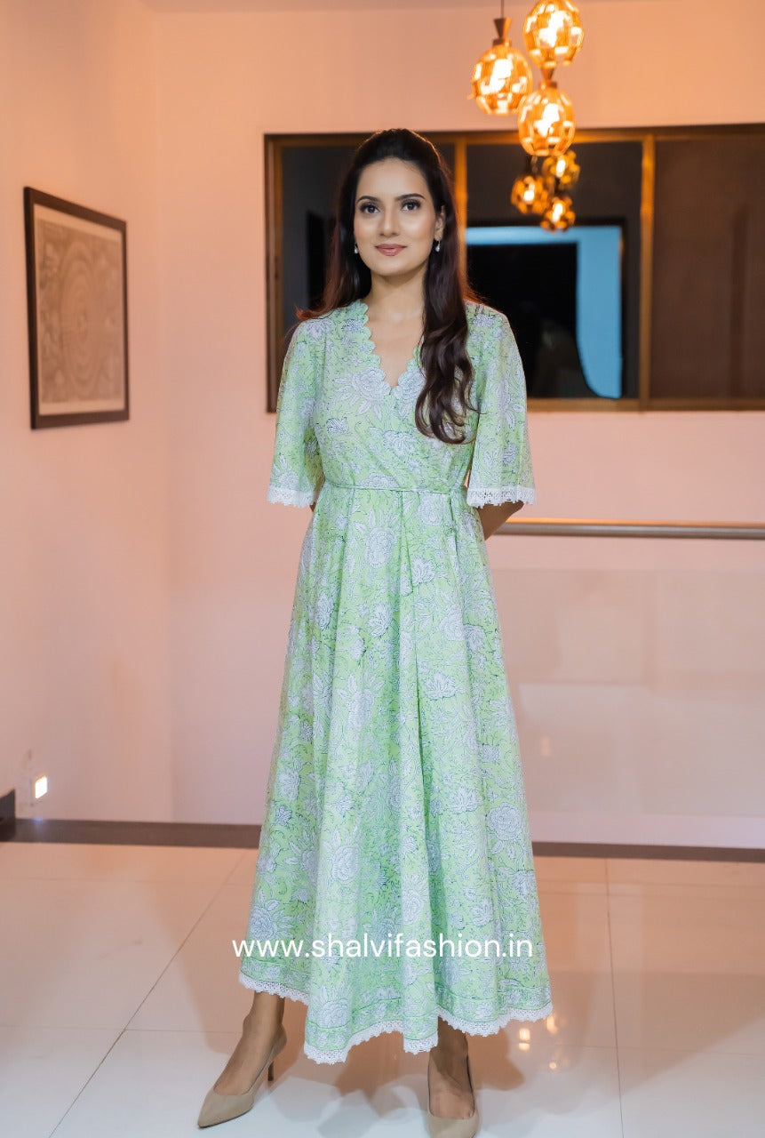 Shop hand block print cotton dress in jaipur (CRD15)