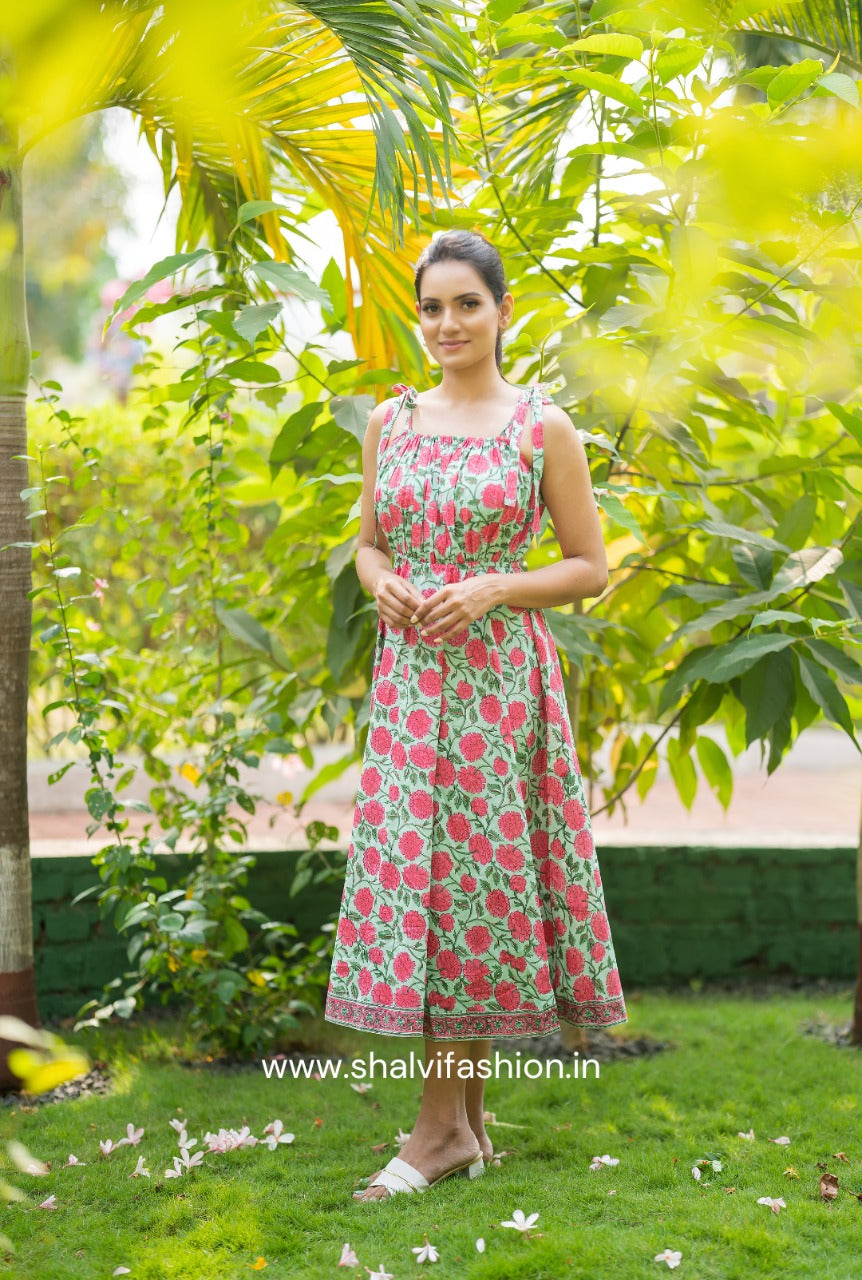 Shop block printed cotton tier dresses online (CRD17)