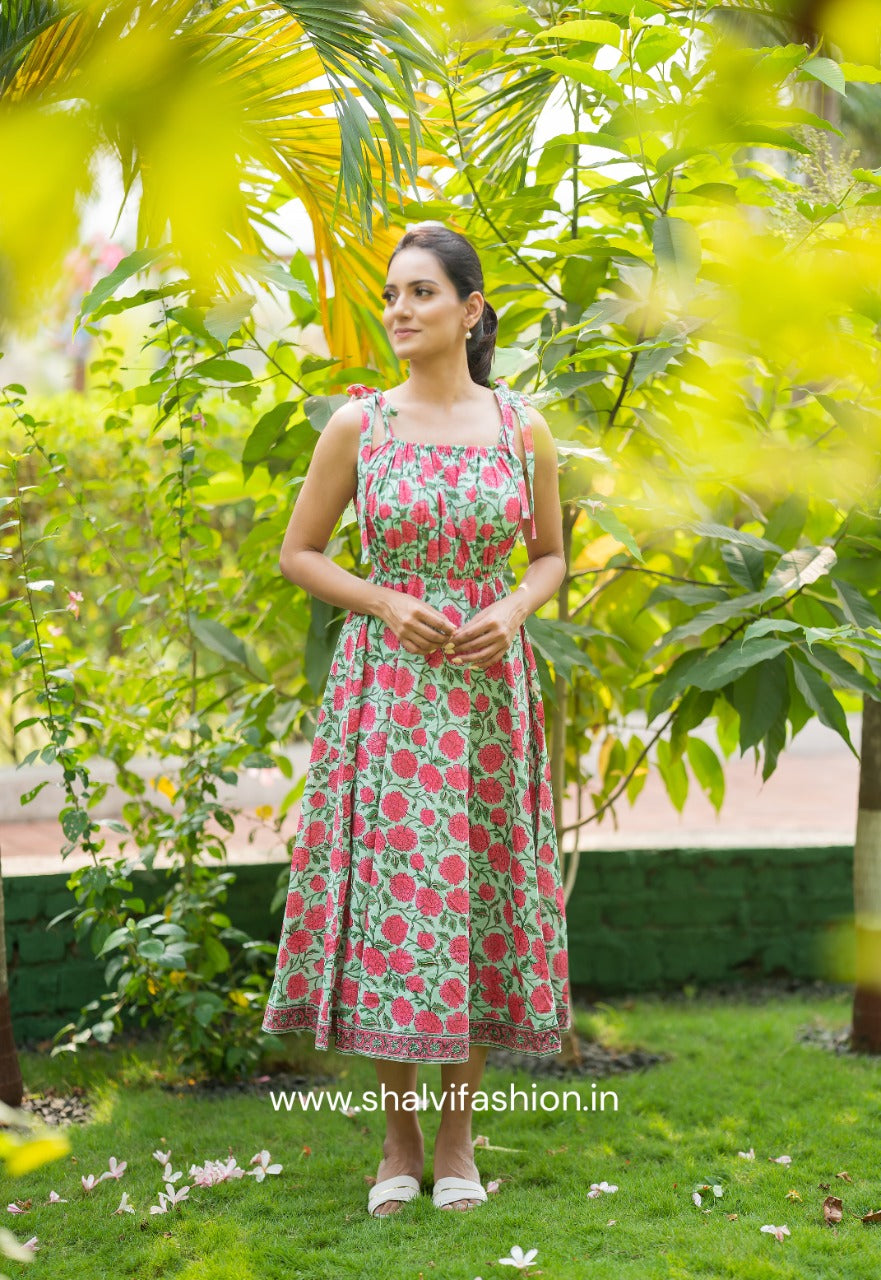 Shop block printed cotton tier dresses online (CRD17)