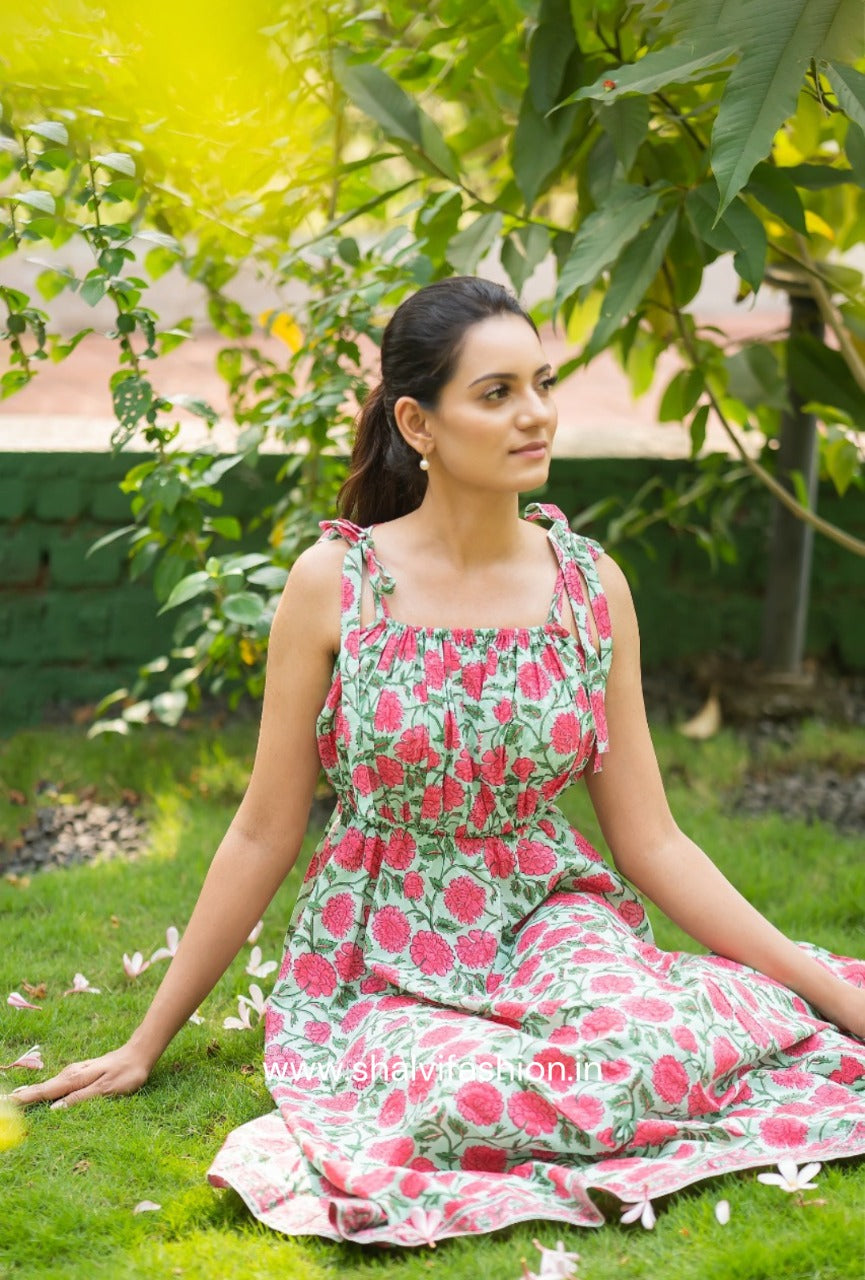 Shop block printed cotton tier dresses online (CRD17)