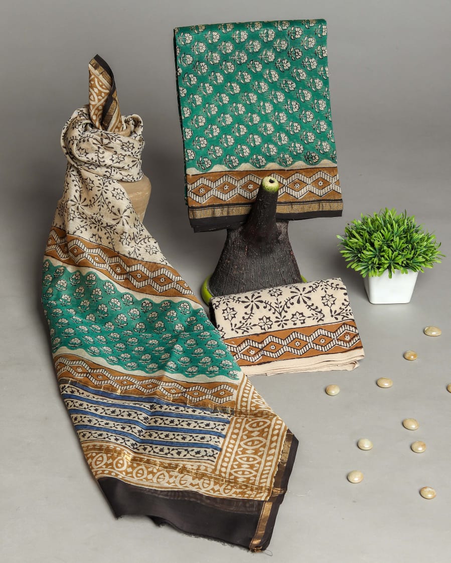 Elegant Abstract Print Chanderi Suit with Chanderi Dupatta (CHA240) - ShalviFashion