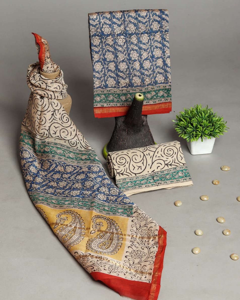 Premium Abstract Print Chanderi Suit with Chanderi Dupatta (CHA241) - ShalviFashion