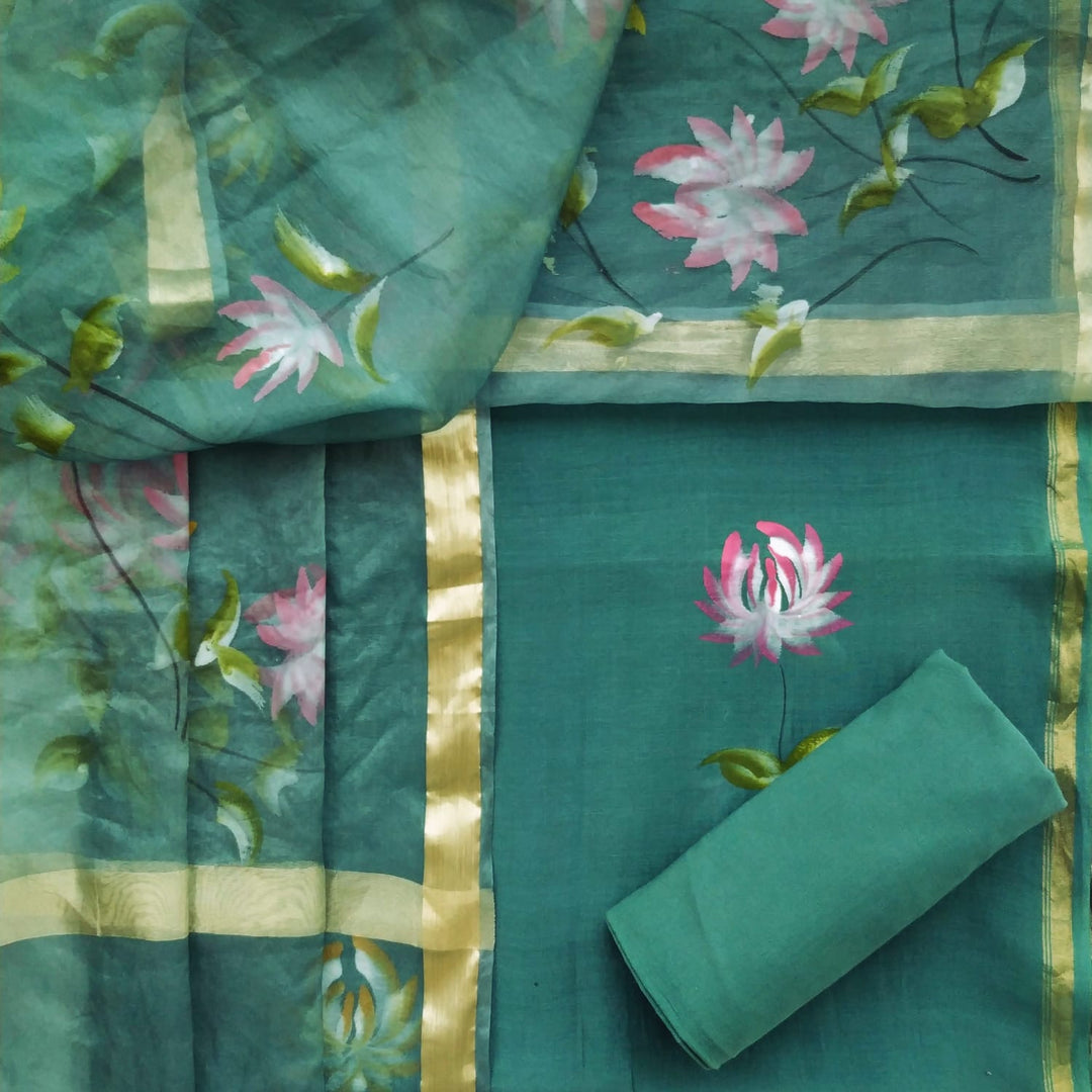 Chanderi Silk Suit with Organza Dupatta (CHA263) - ShalviFashion
