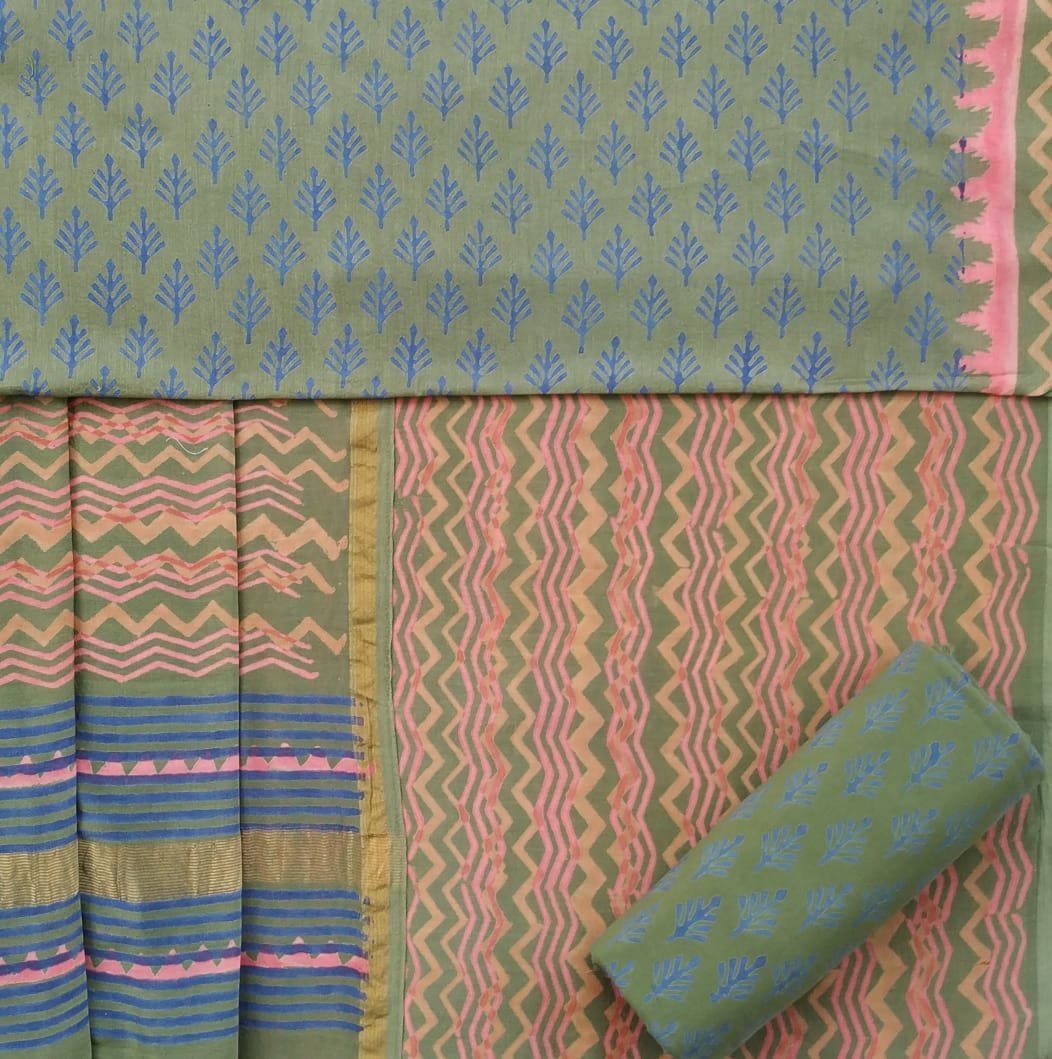 Exclusive Hand Block Print Chanderi Silk Suit Set (CHA282)