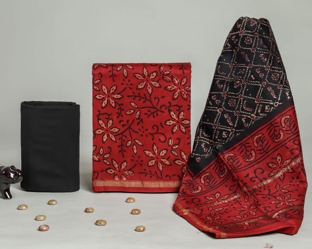 Shop unstitched ajrak print chanderi silk suits online (CHA285)