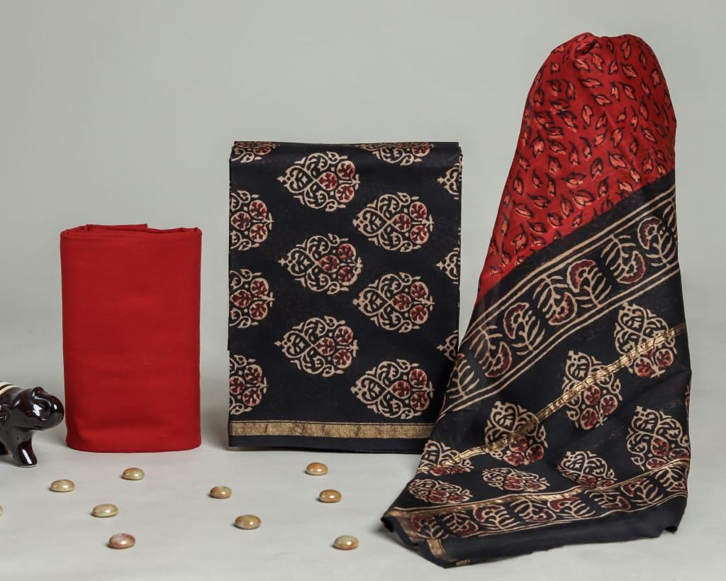 Shop traditional ajrak print chanderi silk suits (CHA288)