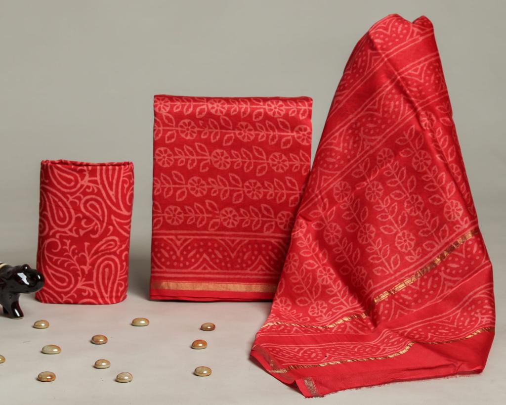Shop hand blockprint chanderi silk suit sets (CHA306)