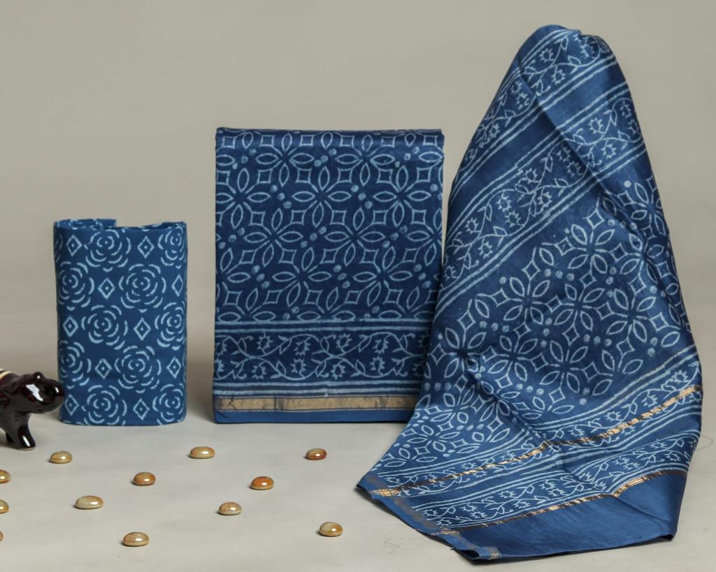 Shop unstitched jaipuri print chanderi silk suits (CHA309)