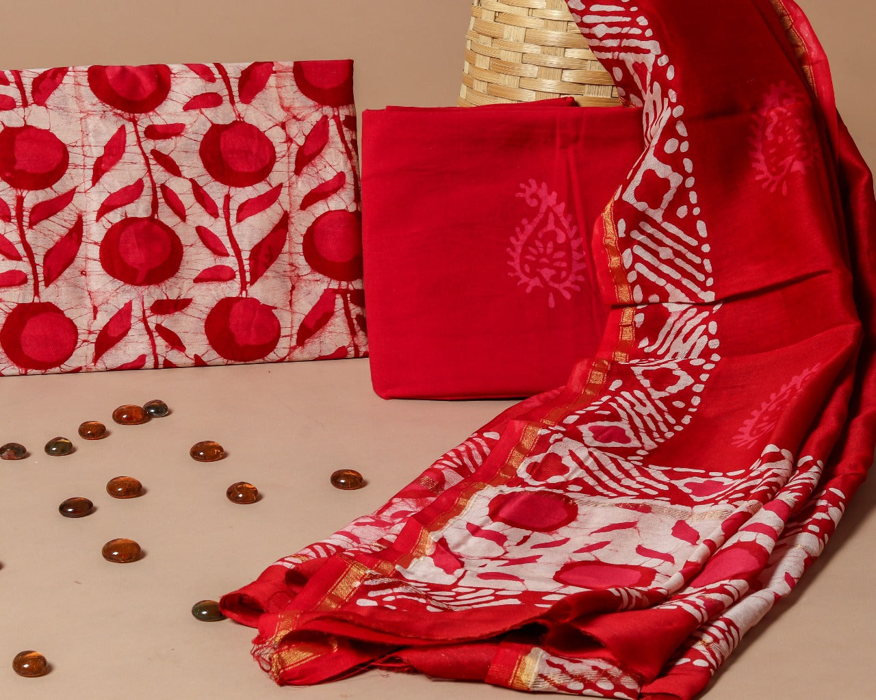 Tradtional Batik Print Chanderi Silk Suit set (CHA333) - ShalviFashion