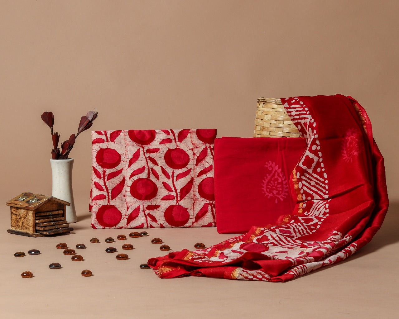 Tradtional Batik Print Chanderi Silk Suit set (CHA333) - ShalviFashion